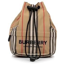 Burberry-Brown Burberry Phoebe Icon Stripe Nylon Drawstring Pouch-Brown