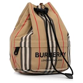Burberry-Marrón Burberry Phoebe Icon Stripe Nylon Bolso con cordón-Castaño