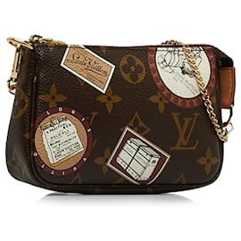 Louis Vuitton-Marrom Louis Vuitton Monogram Patch Mini Pochette Acessórios Baguette-Marrom