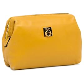 Céline-Yellow Celine Leather Cosmetic Pouch-Yellow