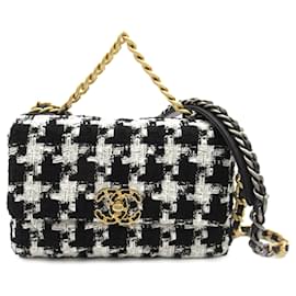 Chanel-Tweed medio Chanel negro 19 Cartera con solapa-Negro