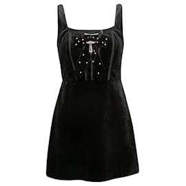 LoveShackFancy-Black LoveShackFancy Velvet Bow Mini Dress Size US 6-Black