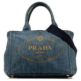 Prada-Blue Prada Canapa Logo Denim Satchel-Blue