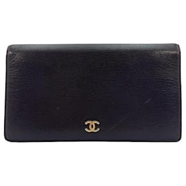 Chanel-CHANEL Leather Wallet Case Dark Brown Cream Wallet Brown Wallet Case-Dark brown