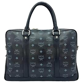 MCM-MCM Business Bag Messenger Laptop Bag Black Handle Bag Logo Print-Black