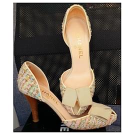 Chanel-Chanel pump size 36.5 with heel-Multiple colors,Beige,Golden
