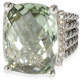 David Yurman-Anel de diamante David Yurman Wheaton Prasiolite em prata esterlina verde 0.2 ctw-Prata,Metálico