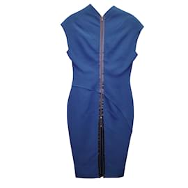 Victoria Beckham-Victoria Beckham Cap Sleeve Midi Dress in Blue Wool-Blue
