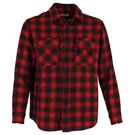 Céline-Celine Homme Checked Flannel Shirt in Red Wool-Other