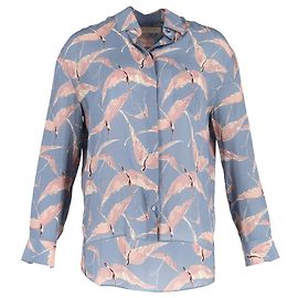 Valentino Garavani Camicia Valentino con stampa Uccelli in seta azzurra Blu Blu chiaro