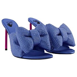Off White Allen Bow – Pantoletten „Pop“ mit Strasssteinen in Blau/Rosa Blau