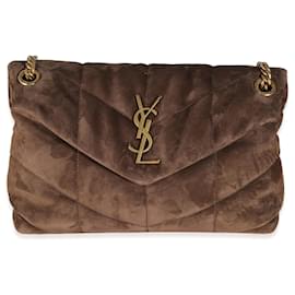 Saint Laurent-Saint Laurent Brown Quilted Suede Small Puffer Bag-Brown