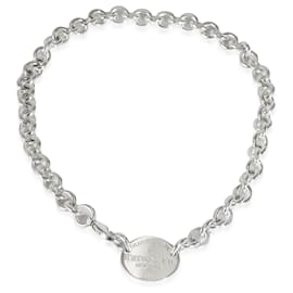 Tiffany & Co-TIFFANY & CO. Return to Tiffany Oval Tag Necklace in Sterling Silver-Silvery,Metallic