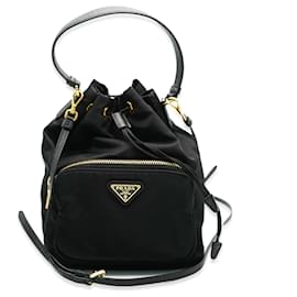 Prada-Prada Bolsa Balde Mini Duet Preto Saffiano Nylon Preto-Preto