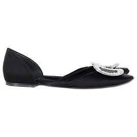 Roger Vivier Chips Prism Embellished Flats in Black Satin  Black