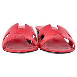 Hermès-Sandálias Hermes Oasis Slide em couro vermelho-Vermelho