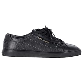 Saint Laurent-Saint Laurent Andy Signature Studded Sneakers in Black Leather-Black