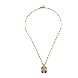 Christian Dior-Vintage Gold Metal CD Square Pendant Chain Necklace-Golden