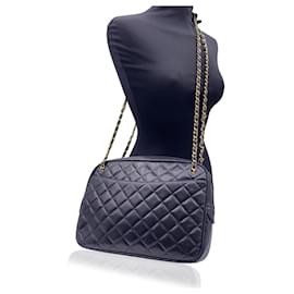 Chanel-Grand sac à bandoulière pour appareil photo en cuir matelassé noir vintage-Noir