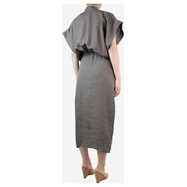 Autre Marque-Graues, gerafftes Leinenkleid mit tiefem Ausschnitt – Größe S-Grau