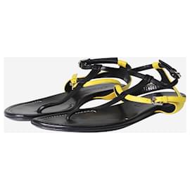 Ralph Lauren-Black double-fastening leather flat sandals - size EU 39.5-Black