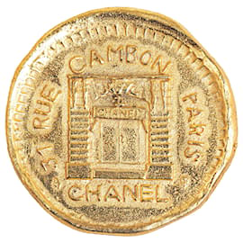 Chanel-Chanel Dourado 31 Broche Medalhão Martelado Rue Cambon-Dourado