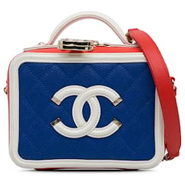 Chanel-Beauty case Chanel in filigrana di caviale blu piccolo-Blu