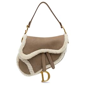 Dior-Dior Brown Shearling Saddle Bag-Brown,White