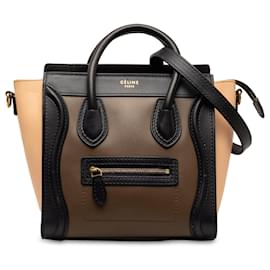 Céline-Celine Brown Nano Luggage Tricolor Tote-Brown,Black