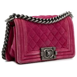 Chanel-Bolsa pequena de veludo Chanel rosa para menino-Rosa
