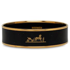 Hermès-Brazalete ancho de esmalte negro Hermes-Negro,Dorado