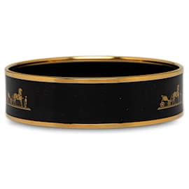 Hermès-Hermes pulseira preta larga esmaltada-Preto,Dourado