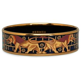 Hermès-Hermes Brown Babylon Lions Wide Enamel Bangle-Brown