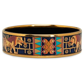 Hermès-Bracelet large en émail Hermes Brown Babylon Lions-Marron