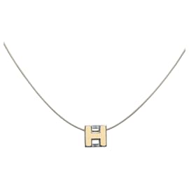 Hermès-Hermes Silver Cage d'H Cube Necklace-Silvery