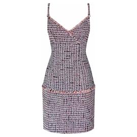 Chanel-Vestido de verão encantador de tweed com laço.-Multicor