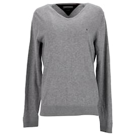Tommy Hilfiger-Mens V Neck Cotton Blend Sweatshirt-Grey