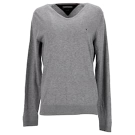 Tommy Hilfiger-Sudadera de mezcla de algodón con cuello en V para hombre-Gris