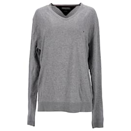 Tommy Hilfiger-Mens V Neck Cotton Blend Sweatshirt-Grey