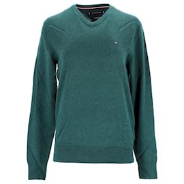 Tommy Hilfiger-Jersey de lana de cordero con cuello en V para hombre-Verde