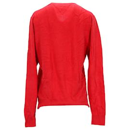 Tommy Hilfiger-Suéter masculino Tommy Hilfiger com mistura de seda e decote em V em algodão vermelho-Vermelho