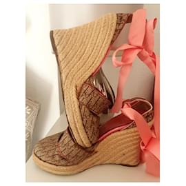 Dior-Dior monogram wedge sandals-Brown,Pink,Beige