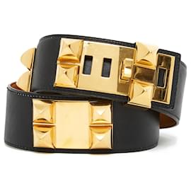 Hermès-Hermès 1991 Medor Collier de Chien Belt T75 Black Leather Medor Belt-Black,Gold hardware