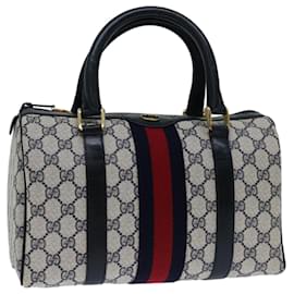Gucci-GUCCI GG Supreme Sherry Line Boston Bag PVC Navy Red 010 378 Auth yk10830-Red,Navy blue