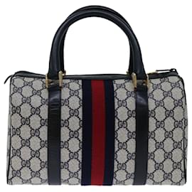Gucci-GUCCI GG Supreme Sherry Line Boston Bag PVC Navy Red 010 378 Auth yk10830-Red,Navy blue