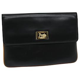 Céline-CELINE Clutch Bag Leather Black Auth 67581-Black