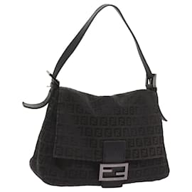 Fendi-FENDI Borsa a tracolla Zucchino Canvas Mamma Baguette Nera Auth ep3527-Nero