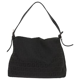 Fendi-FENDI Zucchino Canvas Mamma Baguette Shoulder Bag Black Auth ep3527-Black