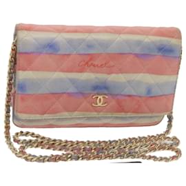 Chanel-CHANEL Chain Shoulder Bag Leather Blue Red CC Auth 67372A-Red,Blue