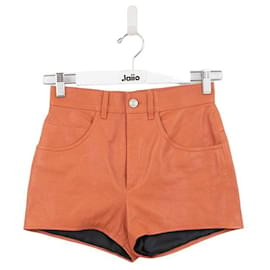 Saint Laurent-Mini short cuir taille haute en cuir-Orange